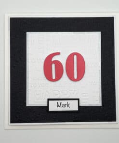 Age 60 birthday card above personalised scaled