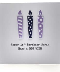 16th birthday card with candles in purple front 1 scaled