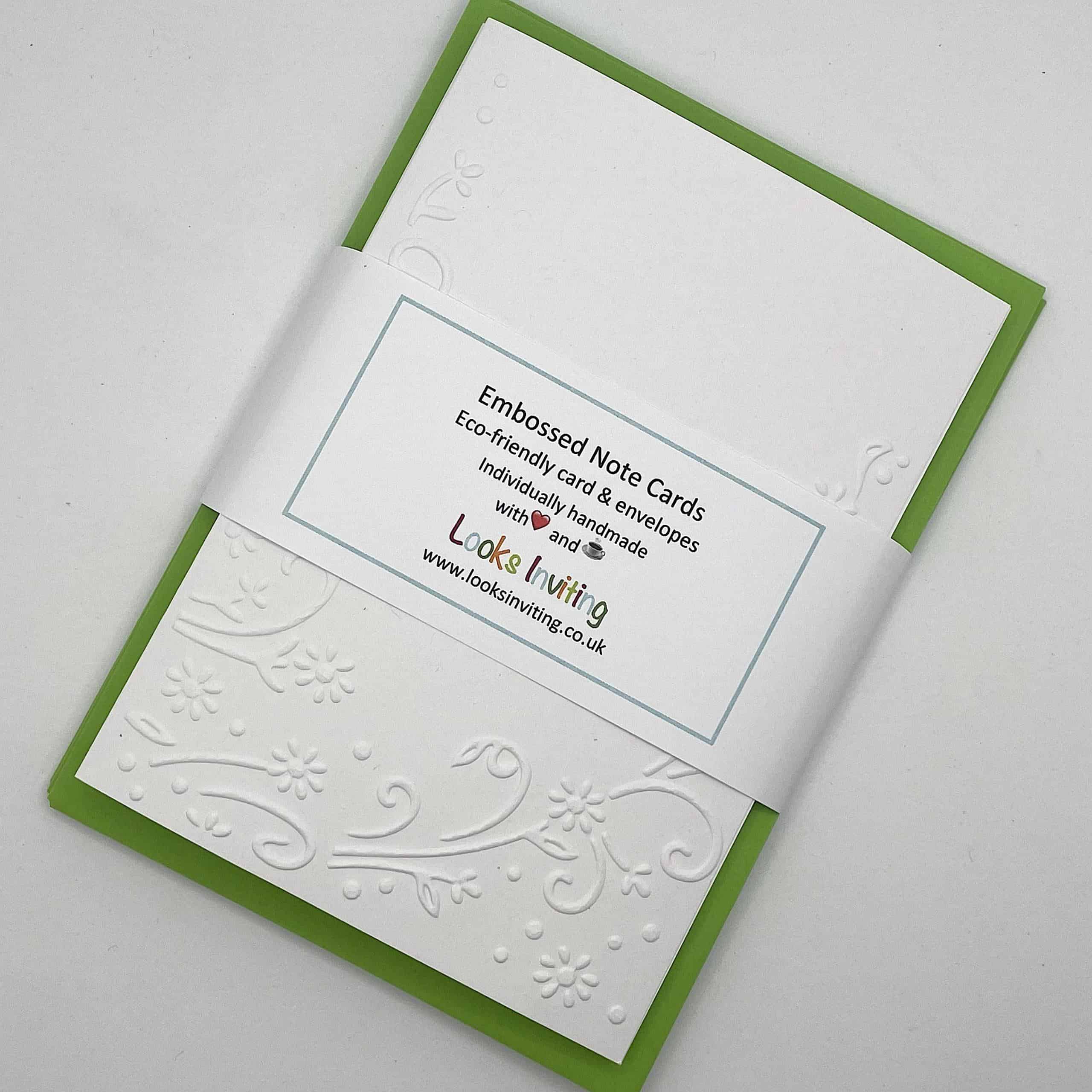 Floral Scroll Note Cards - Pack of 6 White Embossed Note Cards and ...