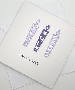 Make a wish birthday card with candles purple above