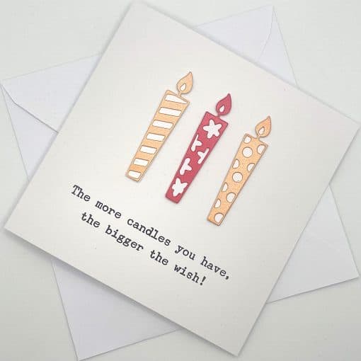 The bigger the wish birthday card with candles red orange above